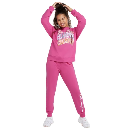 Best Sale π Champion π© Women's Powerblend Fleece Logo Crewneck Sweatshirt Wow Pink 𧨠- Image 6