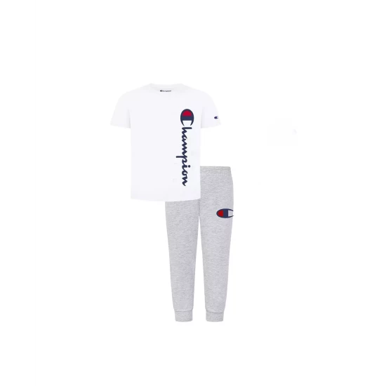 Discount β€οΈ Champion Little Boys Essential Signature Script T-shirt And Joggers, 2-Piece Set White, Oxford Heather π - Image 2