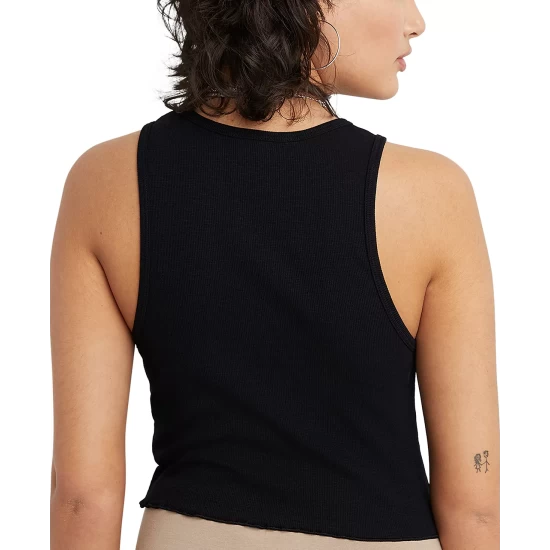 Flash Sale π Champion π© Women's Sleeveless Ribbed Lettuce-Edge Hem Top White π - Image 4