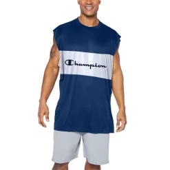 Buy ⌛ Champion Men's Relaxed-Fit Colorblocked Logo Muscle Tank Top Navy 💯