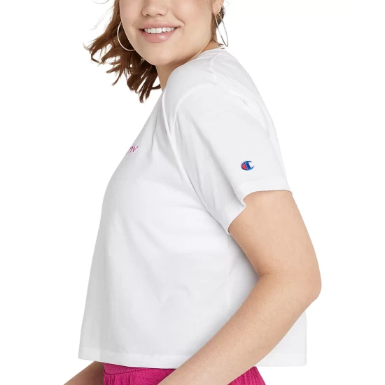 Best Pirce 𧨠Champion π© Women's Cropped Logo T-Shirt White/inari π₯ - Image 4