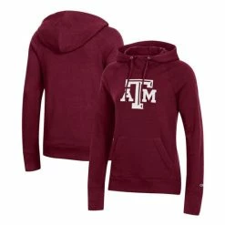 Cheapest ⌛ Champion 👩 Women's Maroon Texas A M Aggies University Primary Logo Raglan Pullover Hoodie 🎉