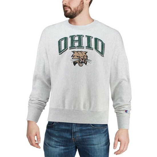 Flash Sale β¨ Champion Men's Gray Ohio Bobcats Arch Over Logo Reverse Weave Pullover Sweatshirt π - Image 4