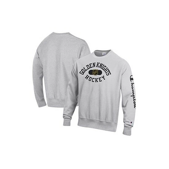 Best Pirce π Champion Men's Heathered Gray Vegas Golden Knights Reverse Weave Pullover Sweatshirt π - Image 2