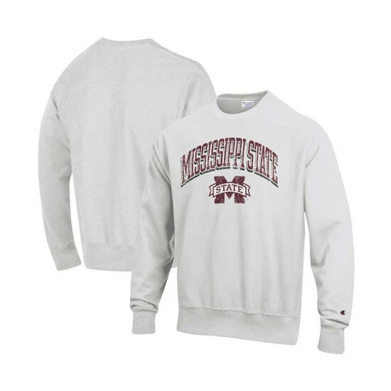 Cheapest π Champion Men's Gray Mississippi State Bulldogs Arch Over Logo Reverse Weave Pullover Sweatshirt β¨