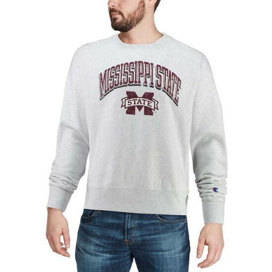 Cheapest π Champion Men's Gray Mississippi State Bulldogs Arch Over Logo Reverse Weave Pullover Sweatshirt β¨ - Image 4