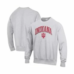 Best Sale π Champion Men's Gray Indiana Hoosiers Arch Over Logo Reverse Weave Pullover Sweatshirt π