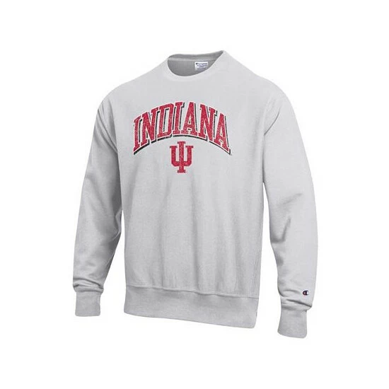 Best Sale π Champion Men's Gray Indiana Hoosiers Arch Over Logo Reverse Weave Pullover Sweatshirt π - Image 3