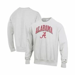 Discount 🛒 Champion Men's Gray Alabama Crimson Tide Arch Over Logo Reverse Weave Pullover Sweatshirt 🤩