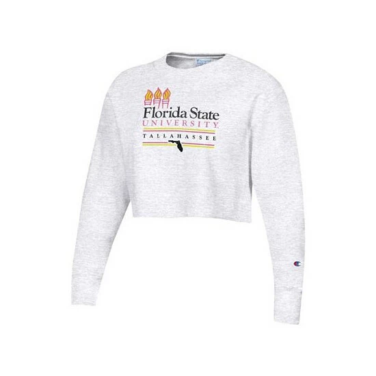 Cheap π Champion π© Women's Heathered Gray Florida State Seminoles Beach Club Reverse Weave Cropped Pullover Sweatshirt π― - Image 2