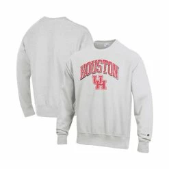 Outlet 👍 Champion Men's Gray Houston Cougars Arch Over Logo Reverse Weave Pullover Sweatshirt 👍