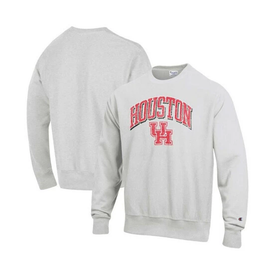 Outlet π Champion Men's Gray Houston Cougars Arch Over Logo Reverse Weave Pullover Sweatshirt π