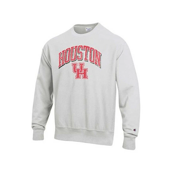 Outlet π Champion Men's Gray Houston Cougars Arch Over Logo Reverse Weave Pullover Sweatshirt π - Image 3