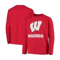 Brand new 🛒 Champion Youth Boys Red Wisconsin Badgers Lockup Long Sleeve T-shirt 🤩