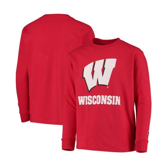 Brand new π Champion Youth Boys Red Wisconsin Badgers Lockup Long Sleeve T-shirt π€©
