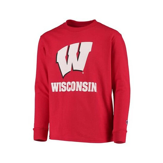 Brand new π Champion Youth Boys Red Wisconsin Badgers Lockup Long Sleeve T-shirt π€© - Image 3
