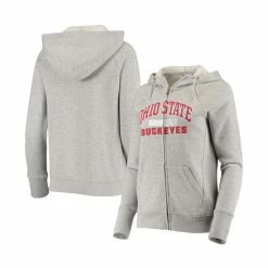 Hot Sale π Champion π© Women's Heathered Gray Ohio State Buckeyes University Full-Zip Raglan Hoodie π