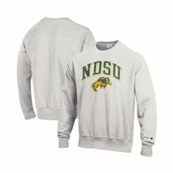 Cheapest 🧨 Champion Men's Gray NDSU Bison Arch Over Logo Reverse Weave Pullover Sweatshirt 😍