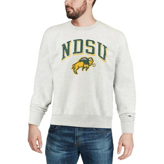Cheapest 𧨠Champion Men's Gray NDSU Bison Arch Over Logo Reverse Weave Pullover Sweatshirt π - Image 4