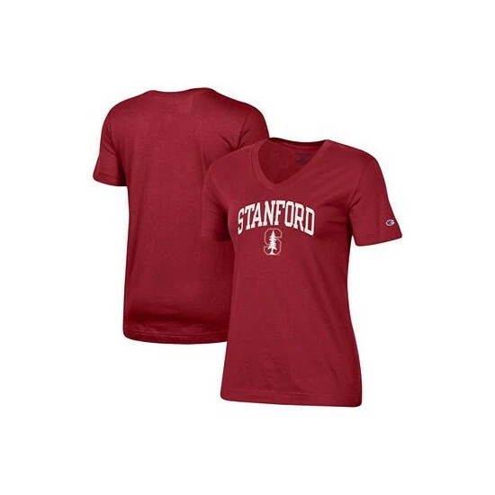 Cheap π€© Champion π© Women's Cardinal Stanford Cardinal University Arch Logo V-Neck T-shirt π - Image 2