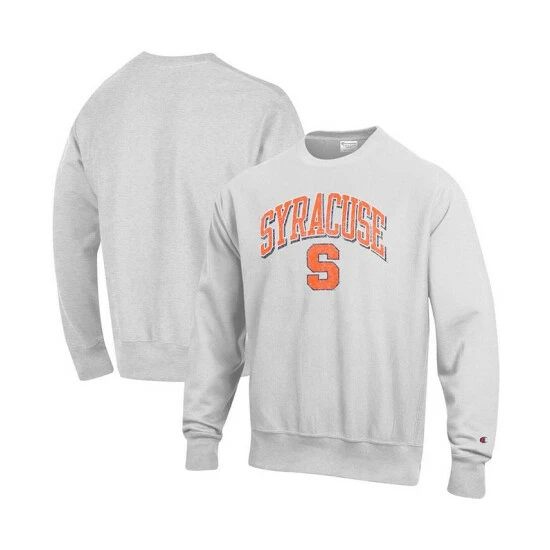 Deals π Champion Men's Gray Syracuse Orange Arch Over Logo Reverse Weave Pullover Sweatshirt β
