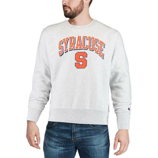 Deals π Champion Men's Gray Syracuse Orange Arch Over Logo Reverse Weave Pullover Sweatshirt β - Image 4